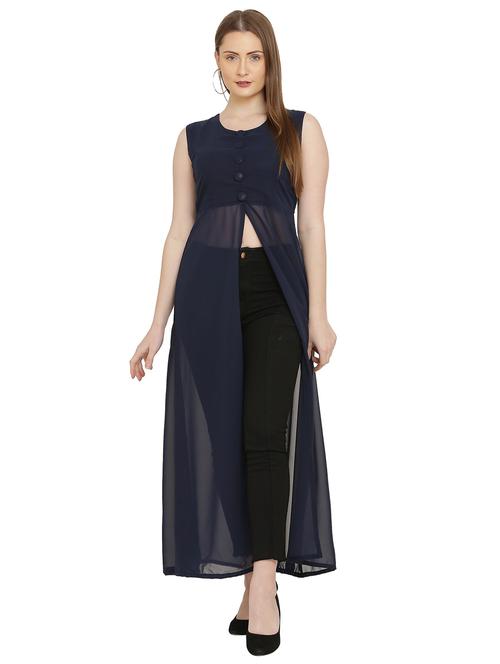 women navy blue solid high-low top - 20947524 - Very Small Image - 1