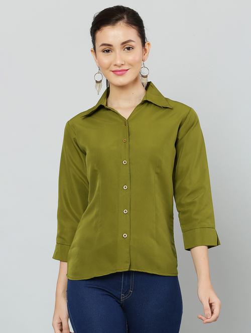 olive crepe solid shirt - 20947619 - Very Small Image - 1