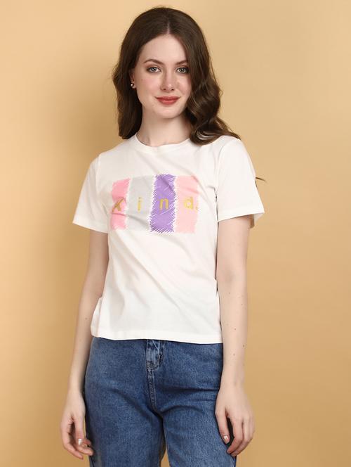 off white cotton chest print t-shirt - 20948548 - Very Small Image - 1