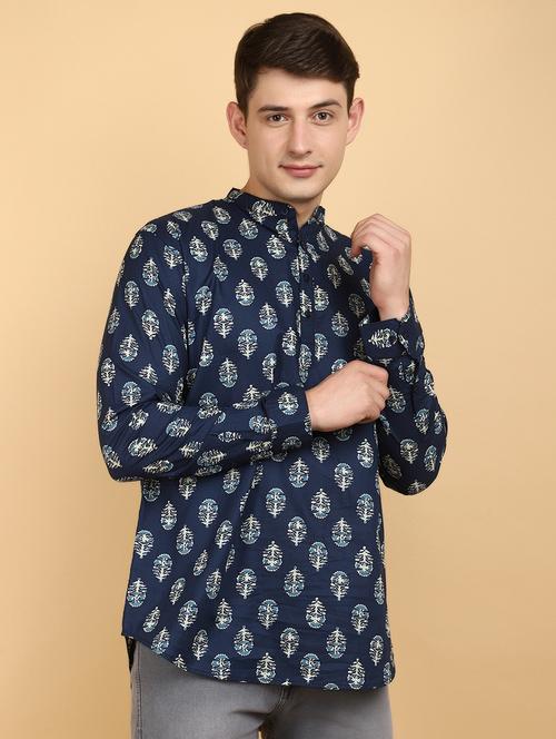 men printed long sleeves short kurta - 20948565 - Very Small Image - 1