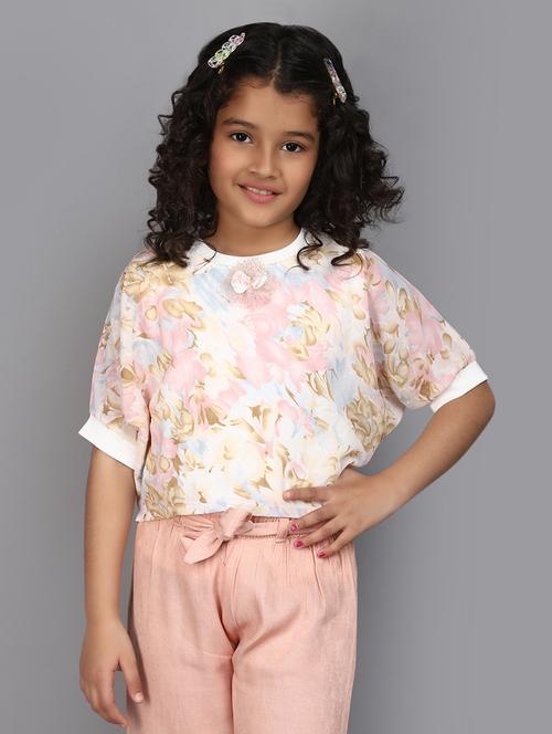 girls round neck printed top - 20948571 - Very Small Image - 1