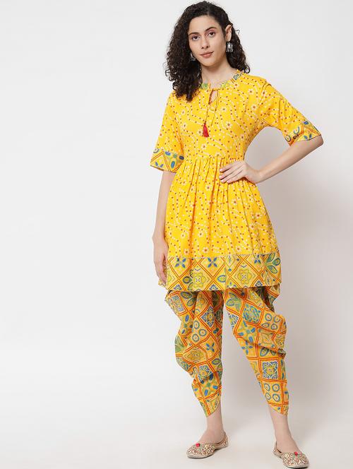 women yellow tie up neck kurta salwar set - 20948906 - Very Small Image - 1