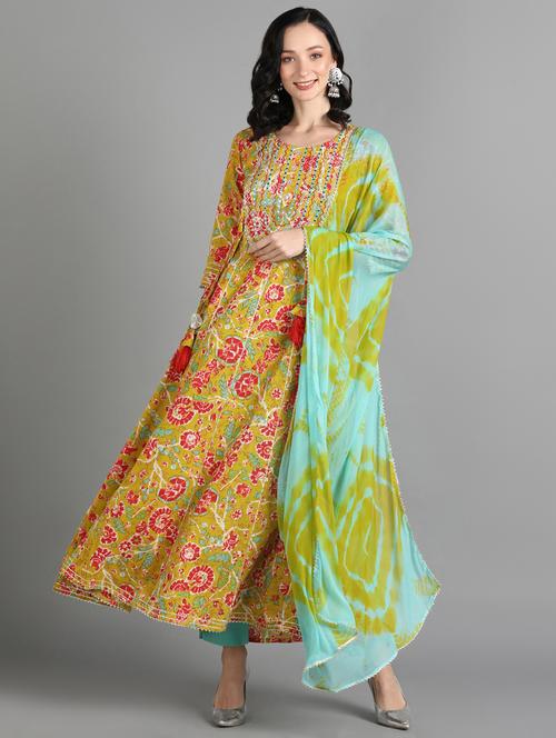women mustard round neck kurta pant set with dupatta - 20948920 - Very Small Image - 1