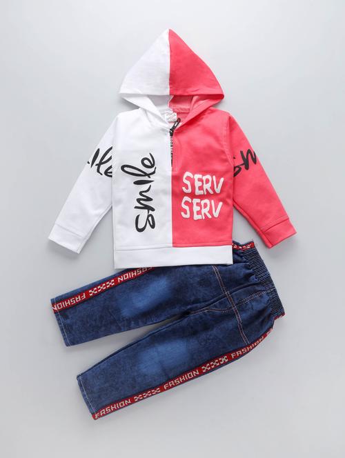 red & white colourblocked detailed sweatshirt & jeans set - 20951596 - Very Small Image - 1