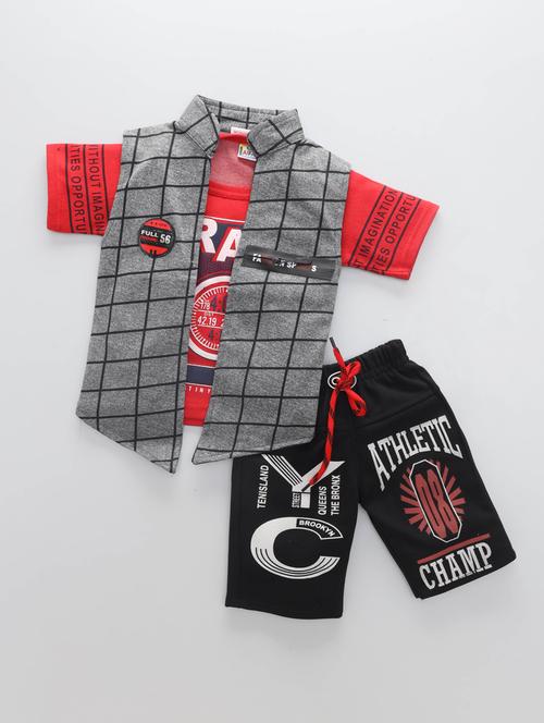red printed detailed t-shirt jacket & shorts set - 20951637 - Very Small Image - 1