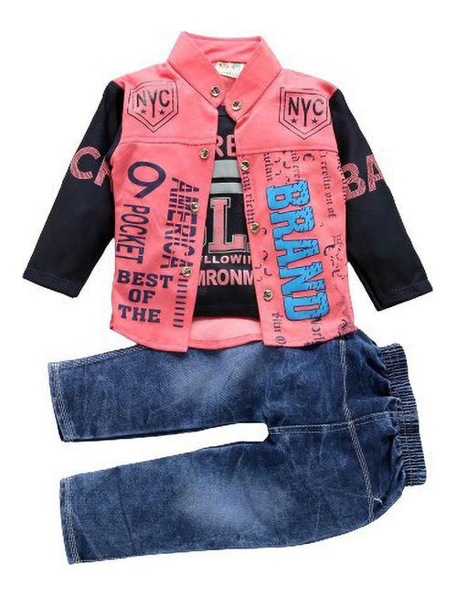 coral pink printed detailed shirt & jeans set - 20951645 - Very Small Image - 1
