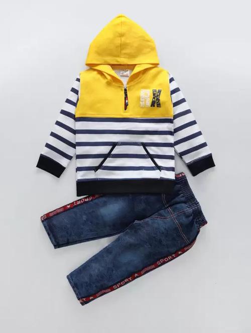 yellow striped printed sweatshirt & jeans set - 20951704 - Very Small Image - 1