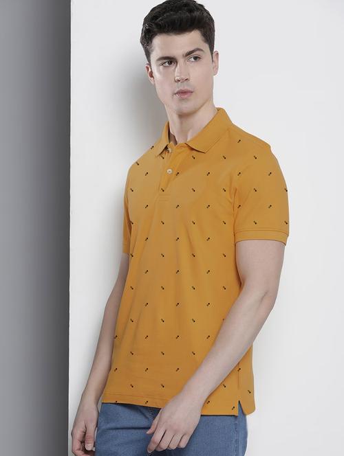 mustard cotton blend all over print tshirt - 20952030 - Very Small Image - 1