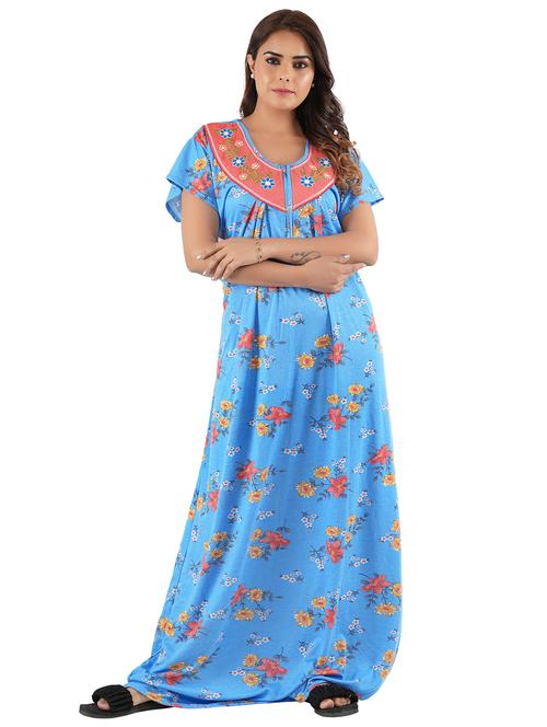 women printed short sleeves nighty - 20956736 - Very Small Image - 1