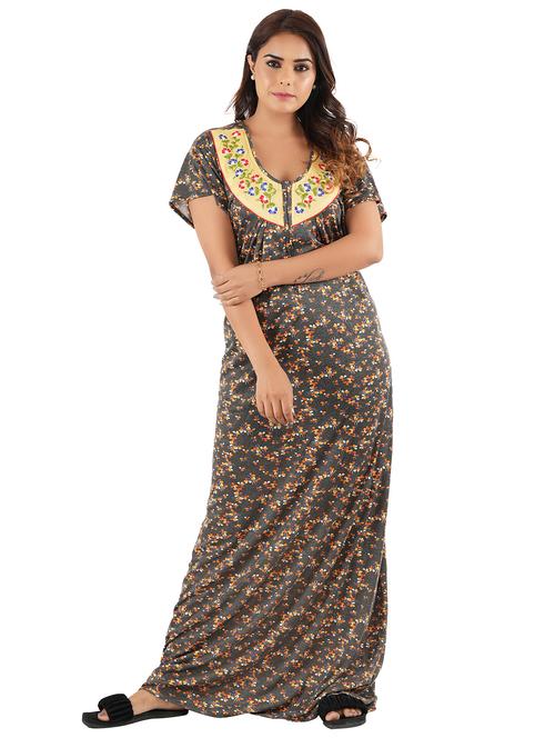 women dark grey floral printed detailed night dress - 20956744 - Very Small Image - 1