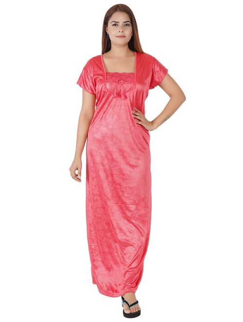 women pink self design detailed night dress - 20957189 - Very Small Image - 1