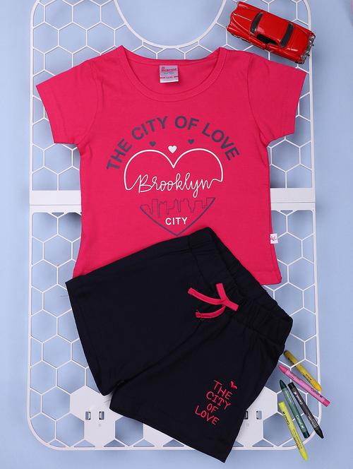 fuchsia pink printed detailed top & shorts set - 20957554 - Very Small Image - 1