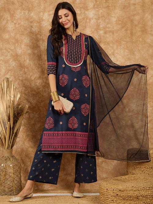 women three quarter sleeve kurta palazzo set - 20957704 - Very Small Image - 1