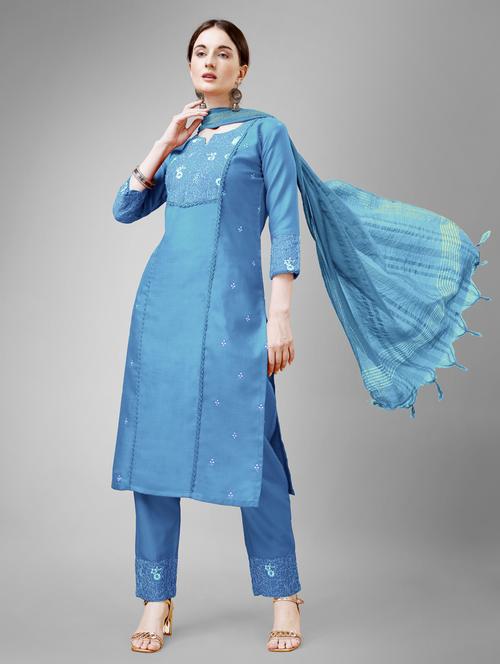 women turquoise kurta pant set with dupatta - 20957928 - Very Small Image - 1