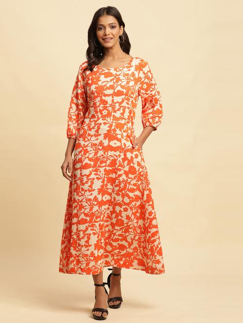 orange printed a-line ethnic dress - 20958508 - Very Small Image - 1
