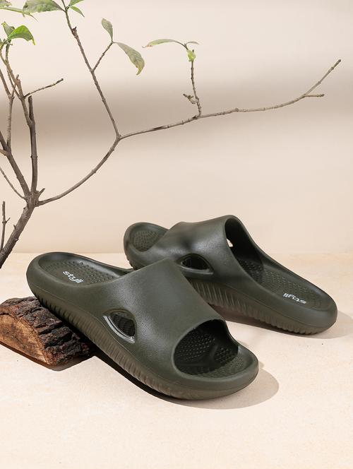 olive rubber slip on flip flops - 20960200 - Very Small Image - 1