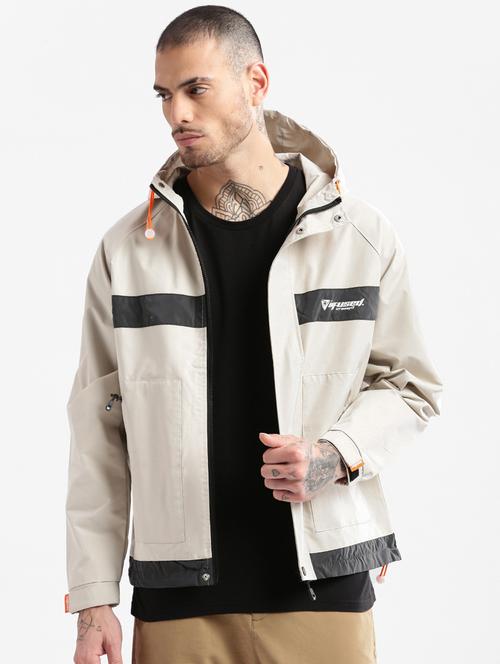 cream printed detailed casual hooded jacket - 20960571 - Very Small Image - 1