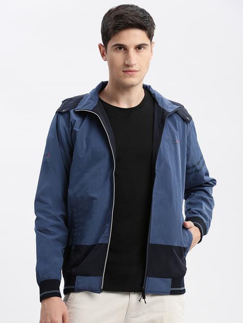blue colourblocked detailed casual hooded jacket - 20960627 - Very Small Image - 1