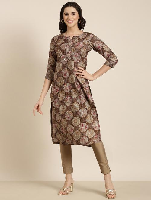 women brown notch neck straight kurta - 20961019 - Very Small Image - 1