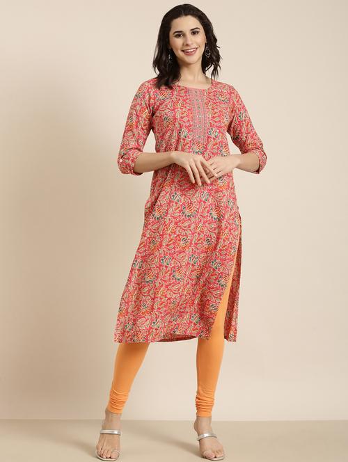women pink round neck straight kurta - 20961021 - Very Small Image - 1