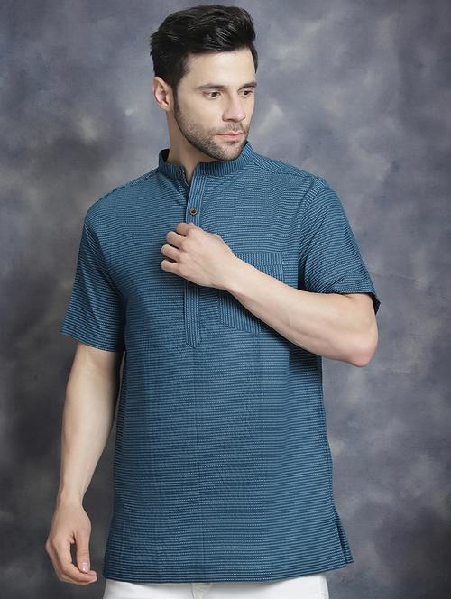 teal blue printed detailed short kurta - 20961273 - Very Small Image - 1