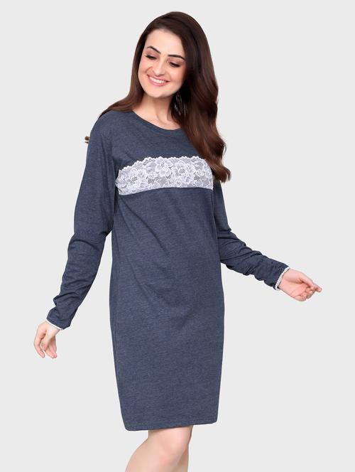 women round neck long sleeves nighties - 20961905 - Very Small Image - 1