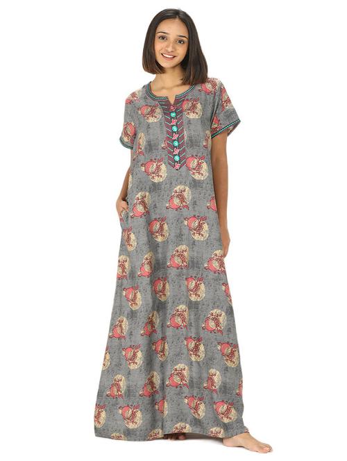 women printed short sleeves nighty - 20961990 - Very Small Image - 1