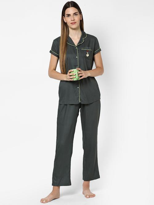 women solid dark grey shirt & pyjama set - 20962081 - Very Small Image - 1