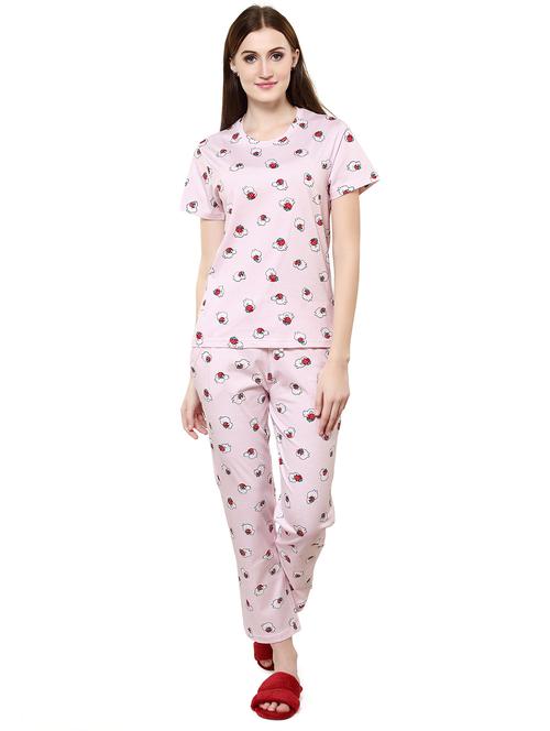 women round neck printed pyjama nightwear set - 20962131 - Very Small Image - 1