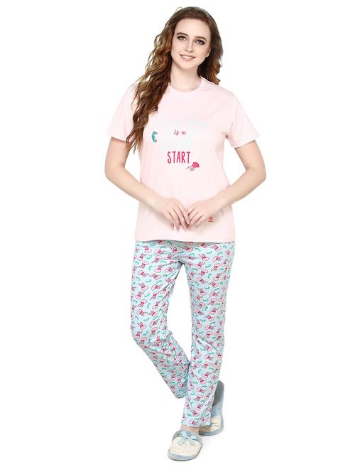 women pink & green printed top & pyjama set - 20962150 - Very Small Image - 1