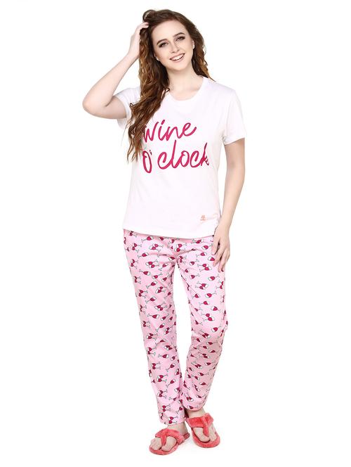 women round neck printed pyjama nightwear set - 20962152 - Very Small Image - 1