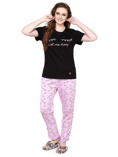women round neck printed pyjama nightwear set - 20962153 - Very Small Image - 1