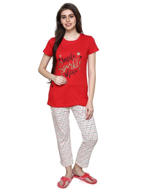 women round neck printed pyjama nightwear set - 20962179 - Very Small Image - 1