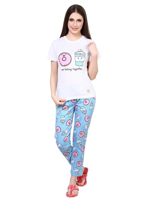 women round neck printed pyjama nightwear set - 20962192 - Very Small Image - 1