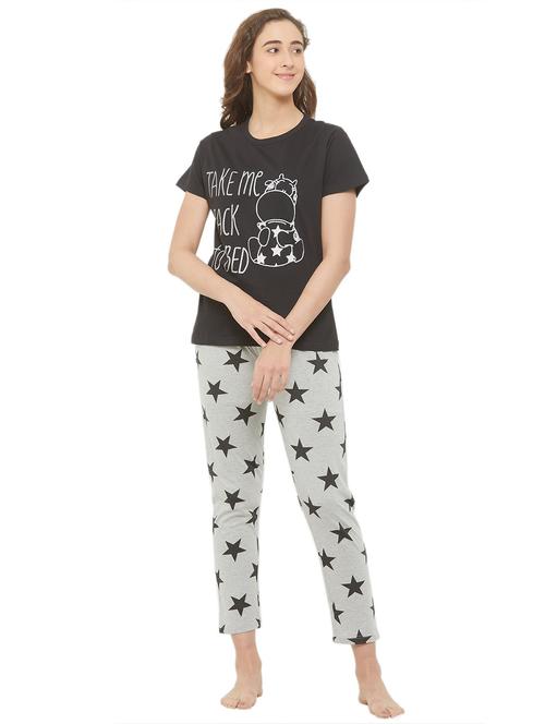 black & grey printed detailed top & pyjama set - 20962198 - Very Small Image - 1