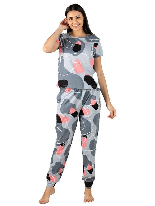 grey printed detailed top & pyjama set - 20962220 - Very Small Image - 1