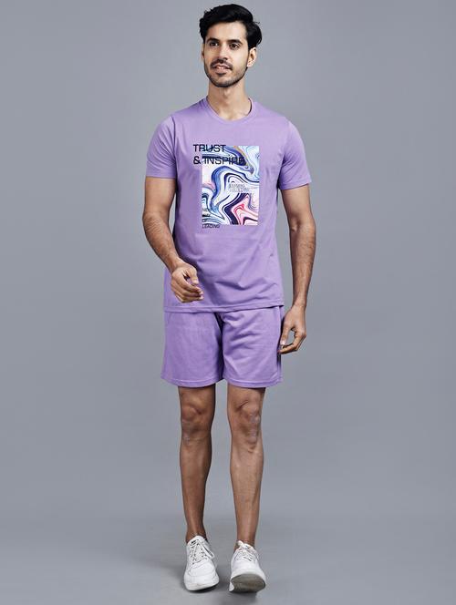 lavender printed detailed t-shirt & shorts set - 20962808 - Very Small Image - 1