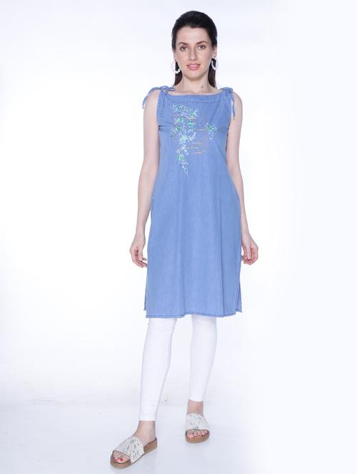 women light blue straight kurta - 20963315 - Very Small Image - 1