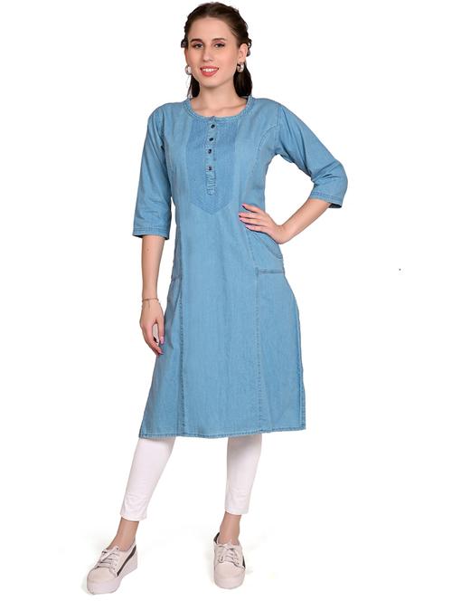 women light blue round neck straight kurta - 20963346 - Very Small Image - 1