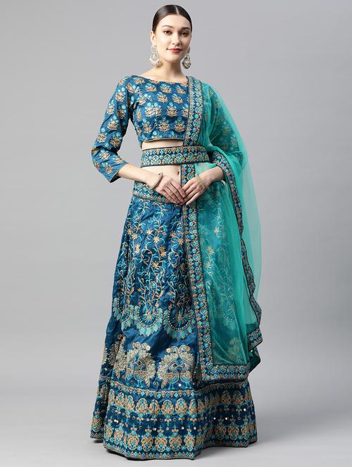women blue semi-stitched lehenga choli with dupatta - 20965804 - Very Small Image - 1