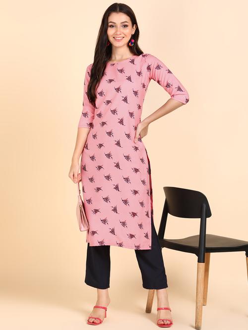 women pink round neck kurta pant set - 20966054 - Very Small Image - 1