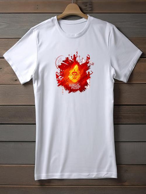 white front print detailed round neck t-shirt - 20967477 - Very Small Image - 1
