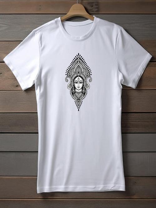 white front print detailed round neck t-shirt - 20967479 - Very Small Image - 1