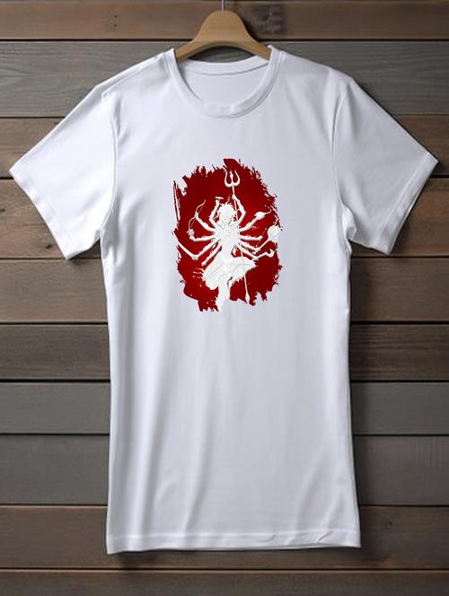 white front print detailed round neck t-shirt - 20967481 - Very Small Image - 1
