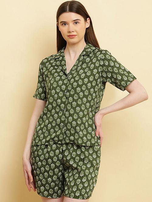 women shirt collared printed shorts nightwear set - 20968054 - Very Small Image - 1