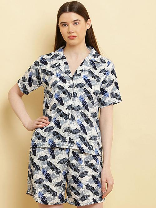 women shirt collared printed shorts nightwear set - 20968057 - Very Small Image - 1