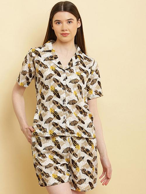 women shirt collared printed shorts nightwear set - 20968058 - Very Small Image - 1