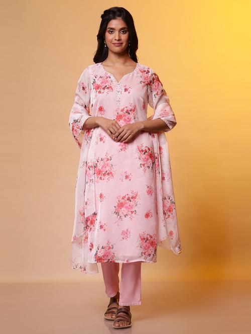 women pink notch neck kurta pant set with dupatta - 20968249 - Very Small Image - 1