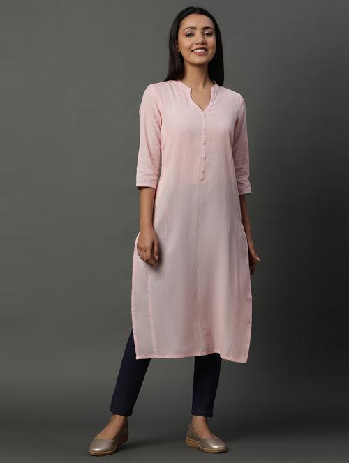 women pink solid straight kurta - 20968284 - Very Small Image - 1