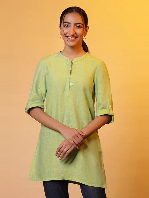 women lime mandarin neck straight kurti - 20968316 - Very Small Image - 1